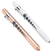Load image into Gallery viewer, CAVN Pen Light with Pupil Gauge LED Penlight for Nurses Doctors, 2 Pcs Reusable Medical Penlight for Nursing Students Rose Gold and White