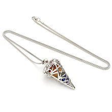 Load image into Gallery viewer, Top Plaza 7 Chakra Reiki Healing Crystals Hexagonal Pointed Dowsing Stone Silver Locket Pendant Necklace