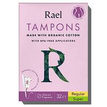 Load image into Gallery viewer, Rael Organic Cotton Unscented Tampons - Regular Absorbency, BPA Free Plastic Applicator, Chlorine Free, Ultra Thin Applicator with Leak Locker Technology (32 Count, Bundle Pack)