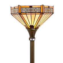 Load image into Gallery viewer, Tiffany Style Torchiere Light Floor Standing Lamp Wide 12 Tall 66 Inch Yellow Hexagon Stained Glass and Mission Style Lampshade for Living Room Bedroom Antique Table S011 WERFACTORY