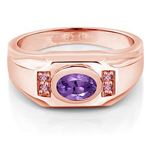 Load image into Gallery viewer, Gem Stone King 1.30 Ct Purple Amethyst Pink Lab Grown Diamond 18K Rose Gold Plated Silver Men's Ring (Size 11)