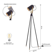 Load image into Gallery viewer, Arpenter Industrial Floor lamp for Living Room Bedrooms, Rustic Tripod Spotlight Standing Lamp, 61 Inches High with Adjustable Head Shade,8W LED Bulb Included(Black, Floor lamp)