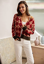 Load image into Gallery viewer, Women Lantern Sleeve Lightweight Cardigan Red Plaid Short Cover Up Warm Winter S