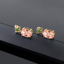 Load image into Gallery viewer, Gem Stone King 18.54 Ct Peach Nano Morganite Green Simulated Tsavorite 18K Yellow Gold Plated Silver Earrings