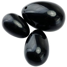 Load image into Gallery viewer, rockcloud Black Obsidian Set of 3 Drilled Yoni Eggs with String, Massage Stones for Women to Train Pelvic Muscles Kegel Exercise