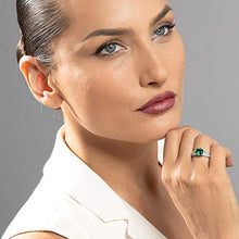 Load image into Gallery viewer, Peora Simulated Emerald Cathedral Ring in Sterling Silver, Solitaire Round Shape, 8mm, 1.75 Carats total, Comfort Fit Size 5