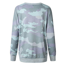 Load image into Gallery viewer, BTFBM Women Camouflage Print Long Sleeve Crew Neck Loose Fit Casual Sweatshirt Pullover Tops Shirts (Light Green, Large)
