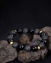 Load image into Gallery viewer, Lightock Lava Rock Obsidian Bracelet for Men Essential Oil Diffuse Beads 12mm Elastic Stretch Yoga Meditation