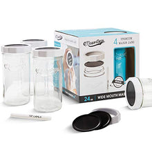 Load image into Gallery viewer, Masontops Multi-Use Wide Mouth Mason Jars - Large 24 Oz Jar Size -13 Piece Set - 4 Pack of Glass Jars & Blackboard Lids