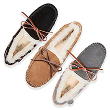 Load image into Gallery viewer, Dearfoams Women's Fireside Water Resistant Shearling Victoria Moc with Tie Slipper, Chestnut, 7