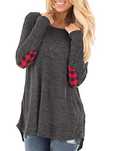 Load image into Gallery viewer, Hount Womens Round Neck Long Sleeve Shirts Elbow Patchwork Tunic Tops with Button (Deep Grey, XL)