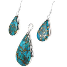 Load image into Gallery viewer, Turquoise Pendant & Earrings Set in 925 Sterling Silver with 20" Chain (Pendant+Earrings+Chain)