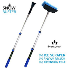 Load image into Gallery viewer, EVERSPROUT SnowBuster 1.5-to-4 Foot Extendable Ice Scraper & Snow Brush Kit (Scraper, Brush, Pole) | 8-10 Ft Standing Reach | Long Extension Handle for SUV/Truck/Car Windshield, Windows, Roof