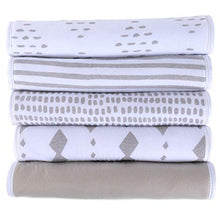Load image into Gallery viewer, Baby Burp Cloth, Ultra Absorbent Reversible Jersey Cotton Large Burp Cloths, Cloth Diapers 20" x 12" 5 Pack (Taupe Grey)