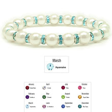 Load image into Gallery viewer, Accents Kingdom Women's Magnetic Hematite White Tuchi Simulated Pearl Bracelet with Simulated Aquamarine Crystal, 7.5"