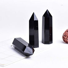 Load image into Gallery viewer, Runyangshi Natural Healing Crystal Wands, 6 Faceted Reiki Chakra Stones, Healing Crystal Single Point Wand Faceted Prism Wand (Black Obsidian, 2"-2.4" (5-6cm))