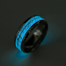 Load image into Gallery viewer, Glow in The Dark Band 8mm Wide Stainless Steel Rings for Men or Women Couples Matching Black Wedding Bridal Ring Ginger Lyne Fashion Jewelry
