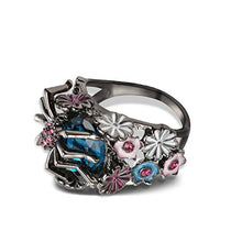 Load image into Gallery viewer, Goddesslili Spider Flower Rings for Women Men Unisex, Retro Sapphire Wedding Engagement Anniversary Luxury Gift, 2019 Rose Gold