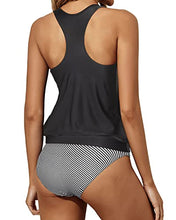 Load image into Gallery viewer, Yonique Women Two Piece Swimsuit Tummy Control Tankini Bathing Suits Racerback Tank Tops with Bottoms Blouson Swimwear Black S