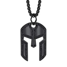 Load image into Gallery viewer, Spartan Helmet Necklace for Men | Black Spinel 24” Long Rolo Chain Stainless Steel | Men’s Accessory Gemstone Necklaces