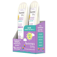 Load image into Gallery viewer, Aveeno Baby Continuous Protection Zinc Oxide Mineral Sunscreen Lotion with Broad Spectrum SPF 50, Sweat and Water Resistant, 3 fl. Oz, Pack of 2