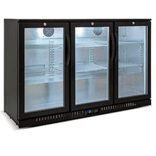 Load image into Gallery viewer, Beer Back Bar Cooler 3 Glass Door (Swing or Sliding Door -Customizable) 53" Width Beer Fridge NSF Certified Beverage Refrigerator 11.8 cu.ft Under Counter Height 35°-46°F Black bb3dup