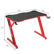Load image into Gallery viewer, Flamaker Gaming Desk Gaming Table Computer Desk Gamer Table Z Shape Game Station with Large Carbon Fiber Surface, Cup Holder & Headphone (Red)