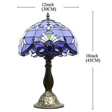 Load image into Gallery viewer, Tiffany Lamp W12H18 Inch Blue Purple Baroque Style Stained Glass Lavender Lampshade Lighting Antique Base for Living Room Bedroom Bedside Desk Table Lamp S003C WERFACTORY