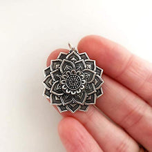 Load image into Gallery viewer, Large Sterling Silver Lotus Mandala Charms ï for Necklace Bracelet Pendant Charm ï Spiritual Gifts for Women ï Yoga Awakening Meditation Enlightenment Motivational Inspirational Jewelry Gift