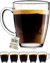 Load image into Gallery viewer, Clear Glass Coffee Mugs - Set of 6 Transparent Tea Cups & Coffee Glasses - Clear Mugs & Cup For Hot Beverages With Handle by Eparé