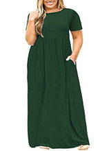 Load image into Gallery viewer, POSESHE Women Short Sleeve Loose Plain Casual Plus Size Long Maxi Dress with Pockets Dark Green 3X-Large