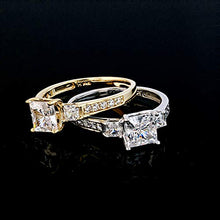 Load image into Gallery viewer, Ioka - 1.5 Ct. Cubic Zirconia CZ 3 Stone Princess Cut Engagement Ring Solid 14K Yellow Gold With Stones in Band - Size 5 - Size 5