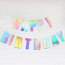 Load image into Gallery viewer, Holographic Happy Birthday Banner, Iridescent White Hanging Bunting Garland Party Decorations