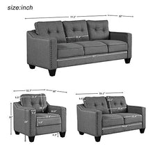 Load image into Gallery viewer, Harper & Bright Designs 3 Pieces Living Room Sets, Couch Set for Living Room with Sofa Loveseat and Armchair (Nail Trim - Grey)