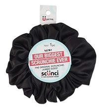 Load image into Gallery viewer, Scunci Original Scrunchie Jumbo Size in Washable Black Nylon Silk-Like Fabric, Perfect for Wrist-to-Hair Versatility, 1 Count