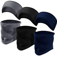 Load image into Gallery viewer, 6 Pieces Kids Fleece Ear Warmer Headband with Neck Gaiter Set Winter Ear Muff Neck Scarf for Child Cycling Skiing (Black, Gray, Dark Blue)