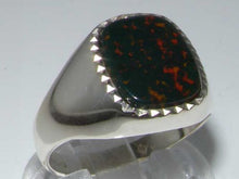 Load image into Gallery viewer, Sterling Silver Mens Cushion Cut Bloodstone Signet Ring - Size 10 - Sizes 8 to 12 Available