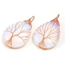 Load image into Gallery viewer, Jovivi Vintage Man-Made Opalite Crystal Necklace Wire Wrapped Copper Tree of Life Teardrop Gemstones Chakra Pendant Necklace for Women