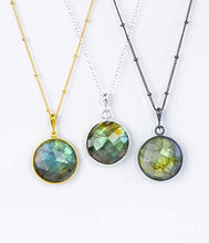 Load image into Gallery viewer, Large Round Natural Labradorite Pendant Necklace, Labradorite Necklace, Blue Labradorite Jewelry, 18mm Round Gemstone Pendant Necklace