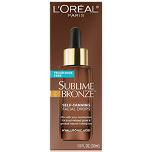 Load image into Gallery viewer, L'Oreal Paris Sublime Bronze Self Tan Drops for Face, Hyaluronic Acid, Self-Tanning Facial Drops, Buildable Tan, Customizable Sun-Kissed Glow, Gradual Tan, Fragrance-Free, 1 fl oz Packaging May Vary