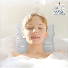 Load image into Gallery viewer, Blue Coast Collection–Bath Pillow for Tub with Konjac Sponge–Large Size for Bathtub, Hot Tub, Jacuzzi, and Home Spa–Non-slip Luxury Support for Head, Neck, Back and Shoulders, 6 Strong Suction Cups