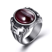 Load image into Gallery viewer, Elfasio Men Oval Red Synthetic Ruby Zircon Stainless Steel Ring Vintage Gothic Jewelry Size 11