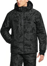 Load image into Gallery viewer, TSLA Men's Winter Ski Jacket, Waterproof Warm Insulated Snow Coats, Cold Weather Windproof Snowboard Jacket with Hood, 2 Front Zip Print Jacket Camo Black, Small