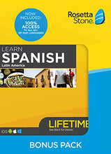 Load image into Gallery viewer, Rosetta Stone Learn Spanish Bonus Pack Bundle| Lifetime Online Access + Grammar Guide + Dictionary Book Set| PC/Mac Keycard