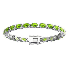 Load image into Gallery viewer, Solid Sterling Silver 6x4mm Oval Cut 9 CTW Green Peridot Brilliant Sparkle Tennis Bracelet for Women, Box Chain with Safety