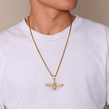 Load image into Gallery viewer, Mgutillart 18K Gold Plated Jewelry Stainless Steel Crystal Necklace Farvahar Symbol Tag Pendant Necklace