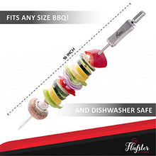 Load image into Gallery viewer, FLAFSTER KITCHEN Skewers for Grilling- 16" Long Flat BBQ Skewers with Push Bar- Shish Kabob Skewers - Stainless Steel Skewer Sticks for Camping - Wide Reusable Sword Skewers - 8 Pack with Storage Bag