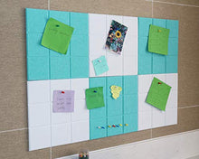 Load image into Gallery viewer, Large Bulletin Board Each 11.8" x 11.8" Omitfu 6 Pcs Felt Pin Board Tiles Used as Vision or Message Memo Notice Board with 3M Adhesive and A Box of Pushpins(White+Turquoise)
