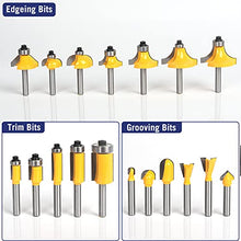 Load image into Gallery viewer, MNA Router Bits 35 Pcs Set, 35 Pieces 1/4 Inch Shank Router Bit Kit. American Router Bit Set Complete Set.