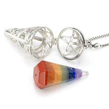 Load image into Gallery viewer, Top Plaza 7 Chakra Reiki Healing Crystals Hexagonal Pointed Dowsing Stone Silver Locket Pendant Necklace